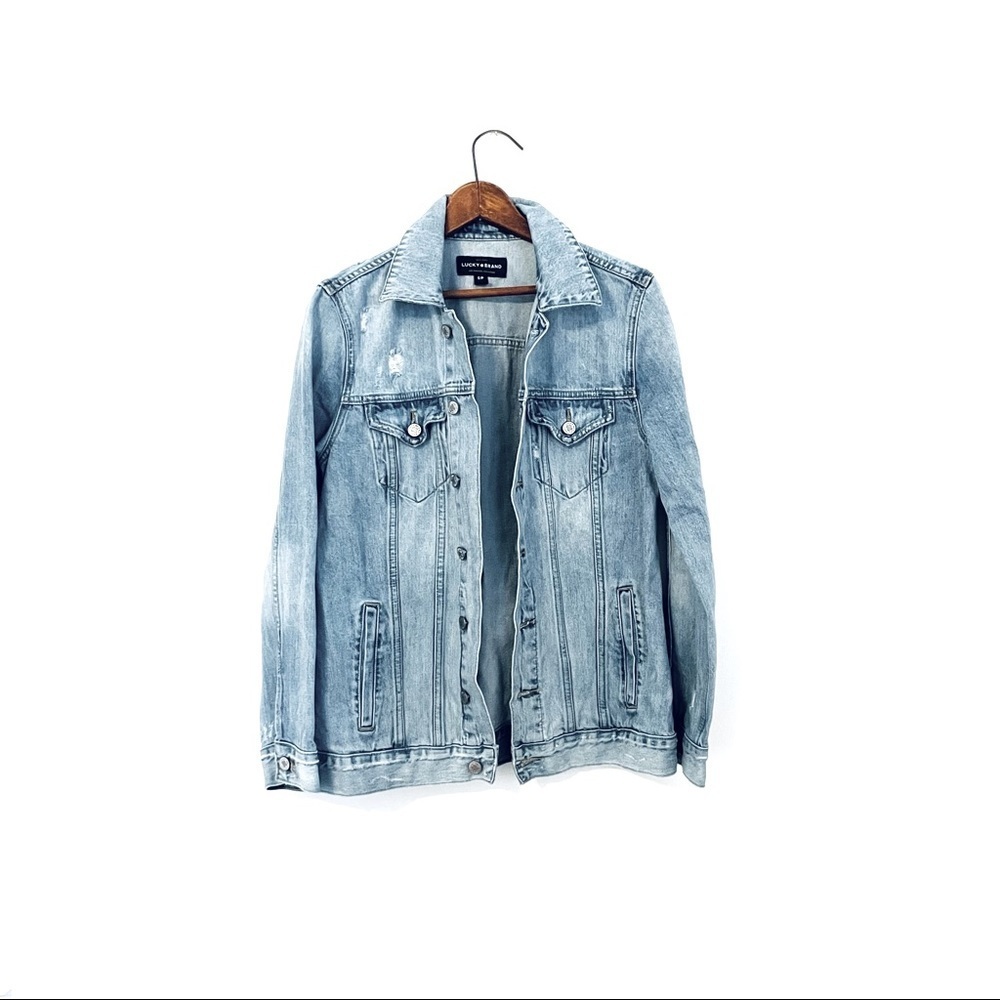 Lucky Brand | oversized distressed tomboy denim trucker jacket - Picture 2 of 4